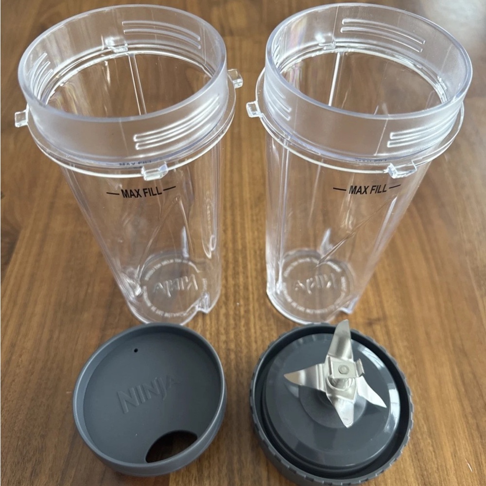 Ninja Clear Blender Cups with Gray Lid and Blade Assembly